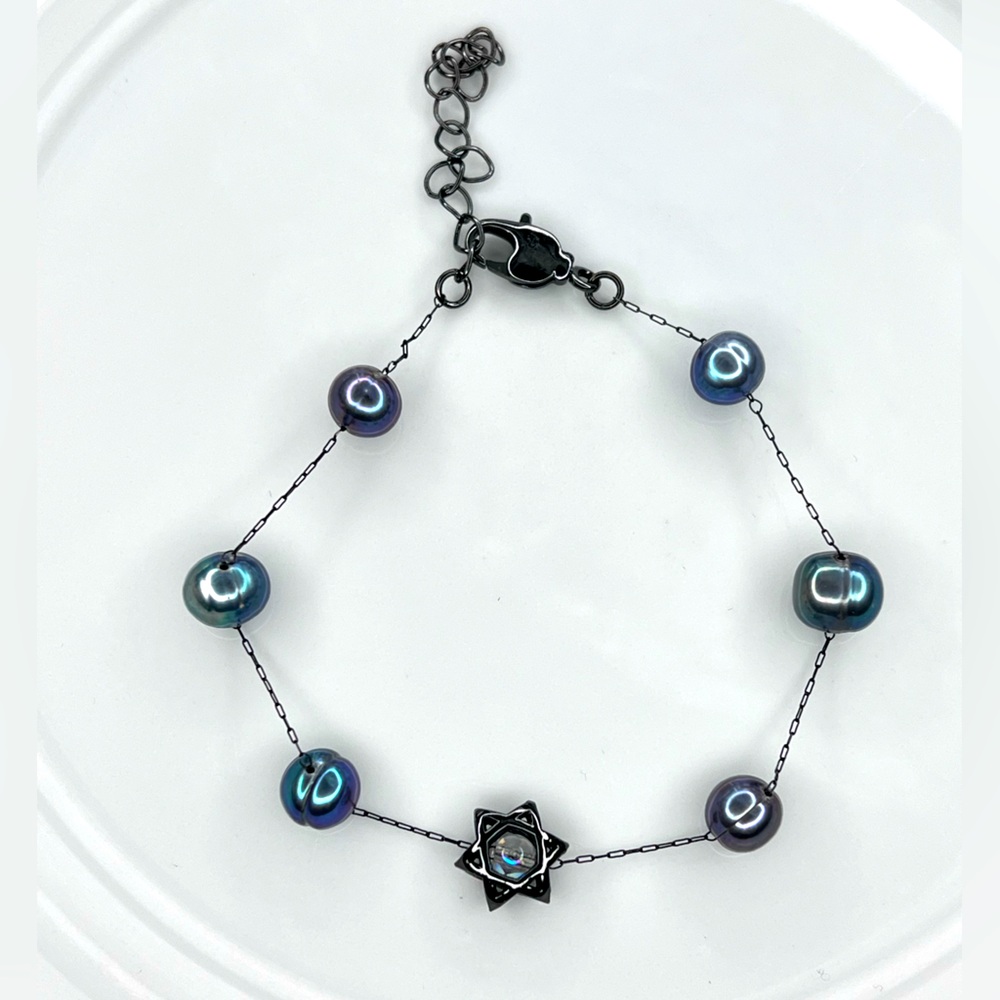 Handmade Freshwater Pearl Peacock 🦚 Blue Floating Adjustable Bracelet